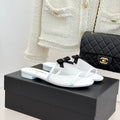 Chanel  26C Double C Bow Slippers White in Mesh 615709