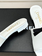 Chanel  26C Double C Bow Slippers White in Mesh 615709