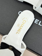 Chanel  26C Double C Bow Slippers White in Mesh 615709