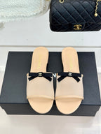 Chanel  26C Double C Bow Slippers Beige in Mesh 615708