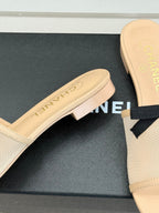 Chanel  26C Double C Bow Slippers Beige in Mesh 615708