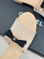Chanel  26C Double C Bow Slippers Beige in Mesh 615708