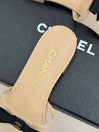 Chanel  26C Double C Bow Slippers Beige in Mesh 615708