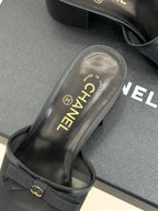 Chanel  26C Double C Bow Slippers High Heel Black in Mesh 615707