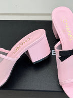 Chanel  26C Double C Bow Slippers High Heel Pink in Mesh 615706
