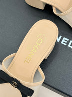 Chanel  26C Double C Bow Slippers High Heel Beige in Mesh 615705
