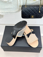 Chanel  26C Double C Bow Slippers High Heel Beige in Mesh 615705