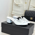 Chanel  26C Double C Bow Slippers High Heel White in Mesh 615704