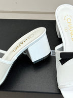Chanel  26C Double C Bow Slippers High Heel White in Mesh 615704