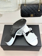 Chanel  26C Double C Bow Slippers High Heel White in Mesh 615704
