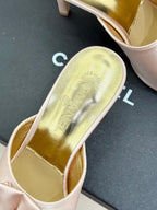 CC 26s Bow Slippers High Heel 75mm Pink Satin Sheepskin 615743