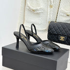 Chanel 26C Open-Back High-Heel Sandals Black in Leather 615703