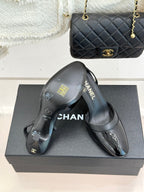 Chanel 26C Open-Back High-Heel Sandals Black in Leather 615703