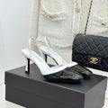 Chanel 26C Open-Back High-Heel Sandals White Black in Leather 615700