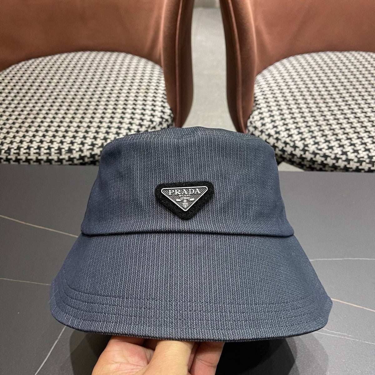 Prada 25 Bucket Hat Navy Blue in Canvas 122133