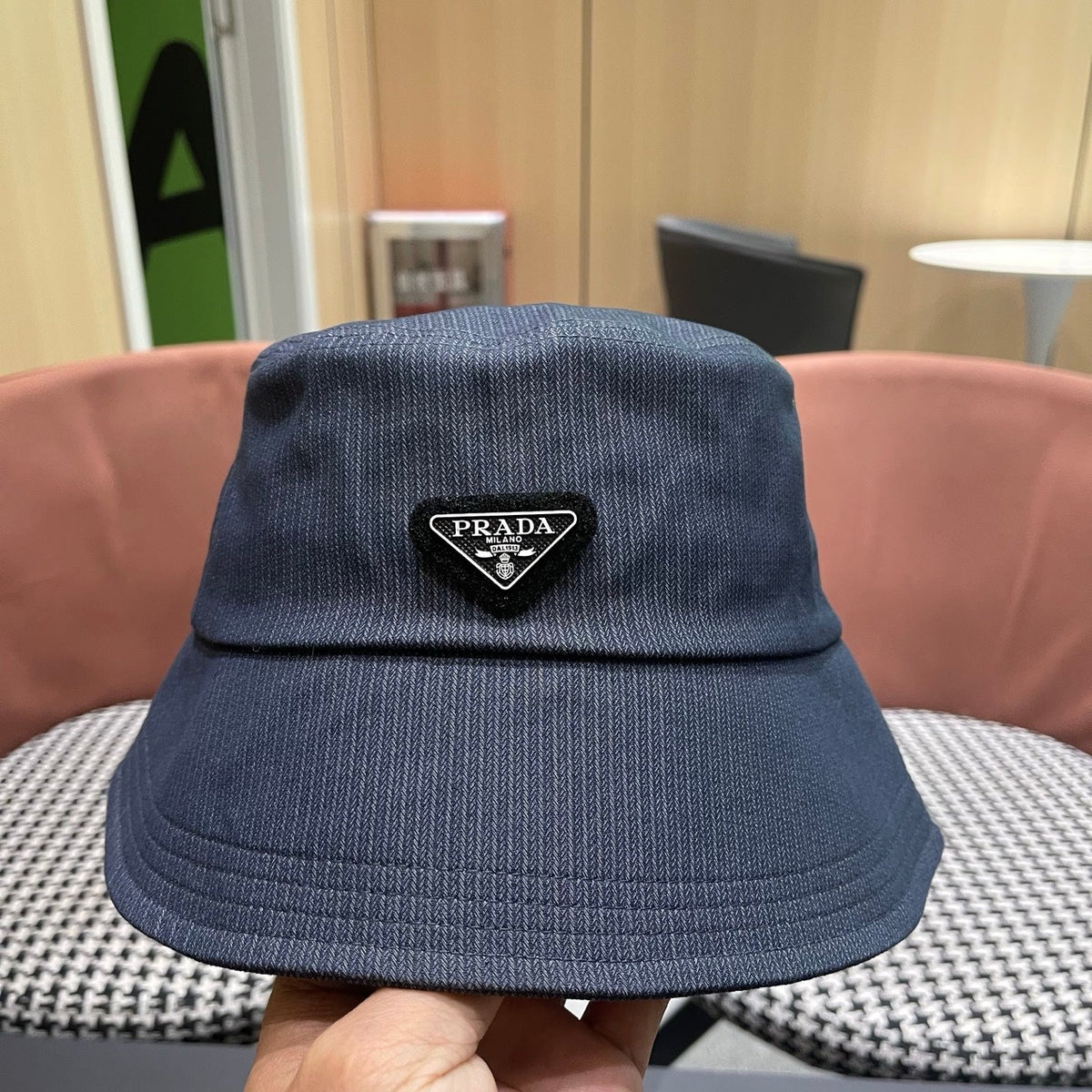 Prada 25 Bucket Hat Navy Blue in Canvas 122133