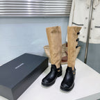 Atelier Edition 26ss Retro Buckled Round Toe Color Block Long Boots Brown Black in Calfskin and Suede