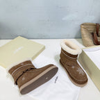 UNFOLIO 26SS Snow Ankel Boots Brown in Lambswool and Cow Suede 629522