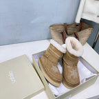 UNFOLIO 26SS Snow Ankel Boots Light Brown in Lambswool and Cow Suede 629523