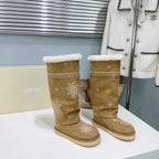 UNFOLIO 26SS Snow High Boots Light Brown in Lambswool and Cow Suede 629525