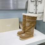 UNFOLIO 26SS Snow High Boots Light Brown in Lambswool and Cow Suede 629525