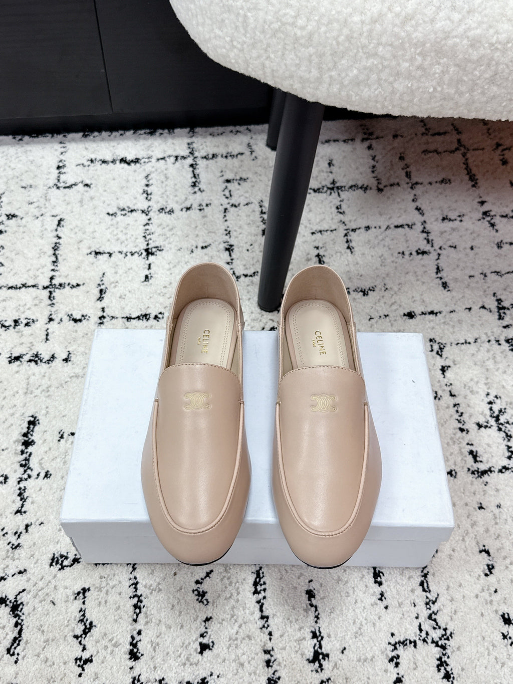 Celine 26 Aura Triomphe Loafer Light Beige in Lambskin 631125