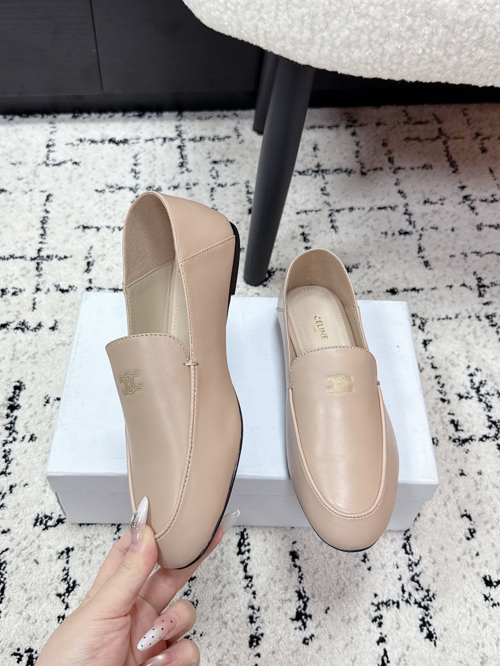 Celine 26 Aura Triomphe Loafer Light Beige in Lambskin 631125