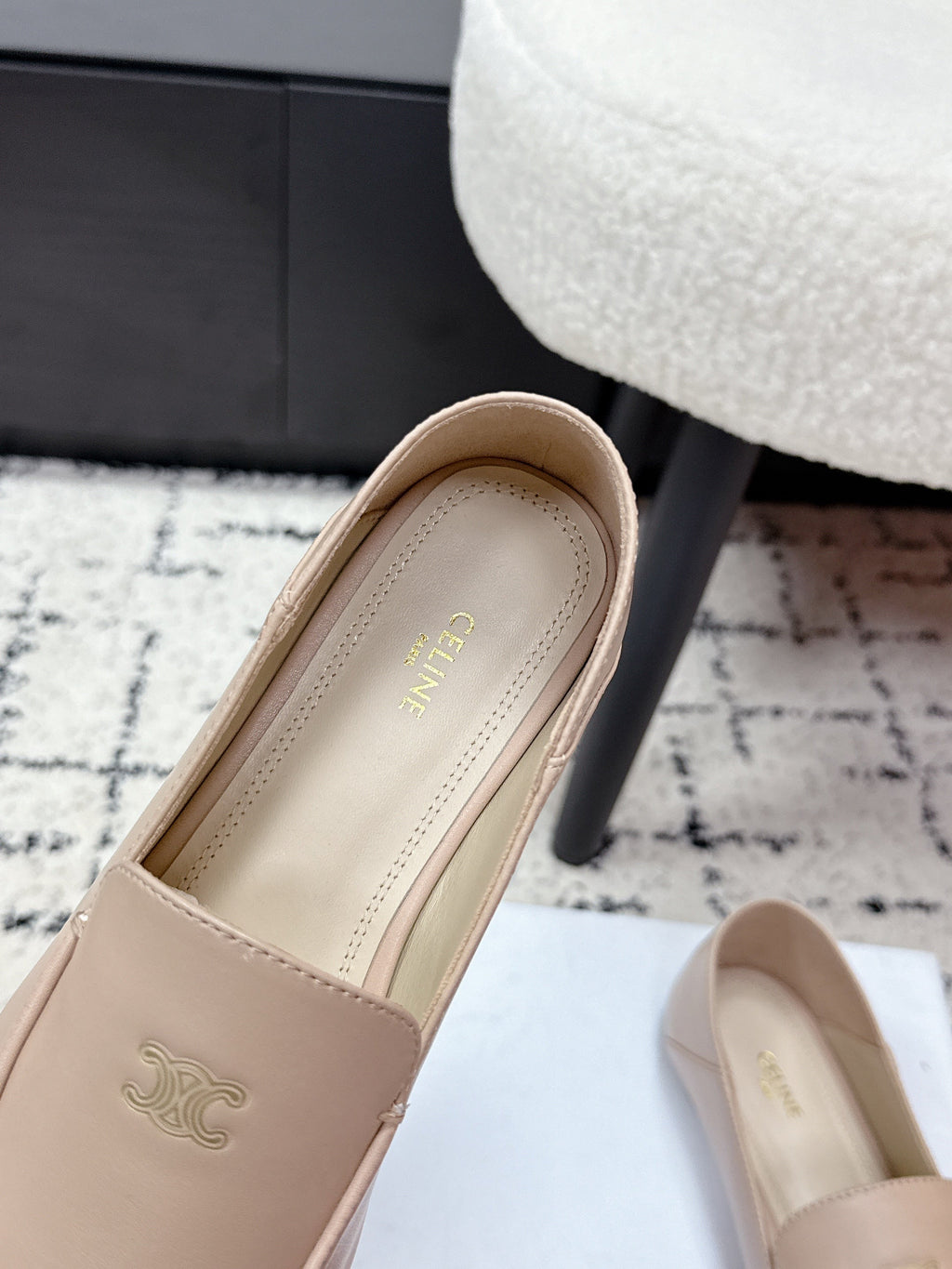 Celine 26 Aura Triomphe Loafer Light Beige in Lambskin 631125