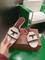 Loro Piana 26 Slippers Ivory Brown Wish Sheepskin Fabric 632134