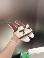 Loro Piana 26 Slippers Ivory Brown Wish Sheepskin Fabric 632134