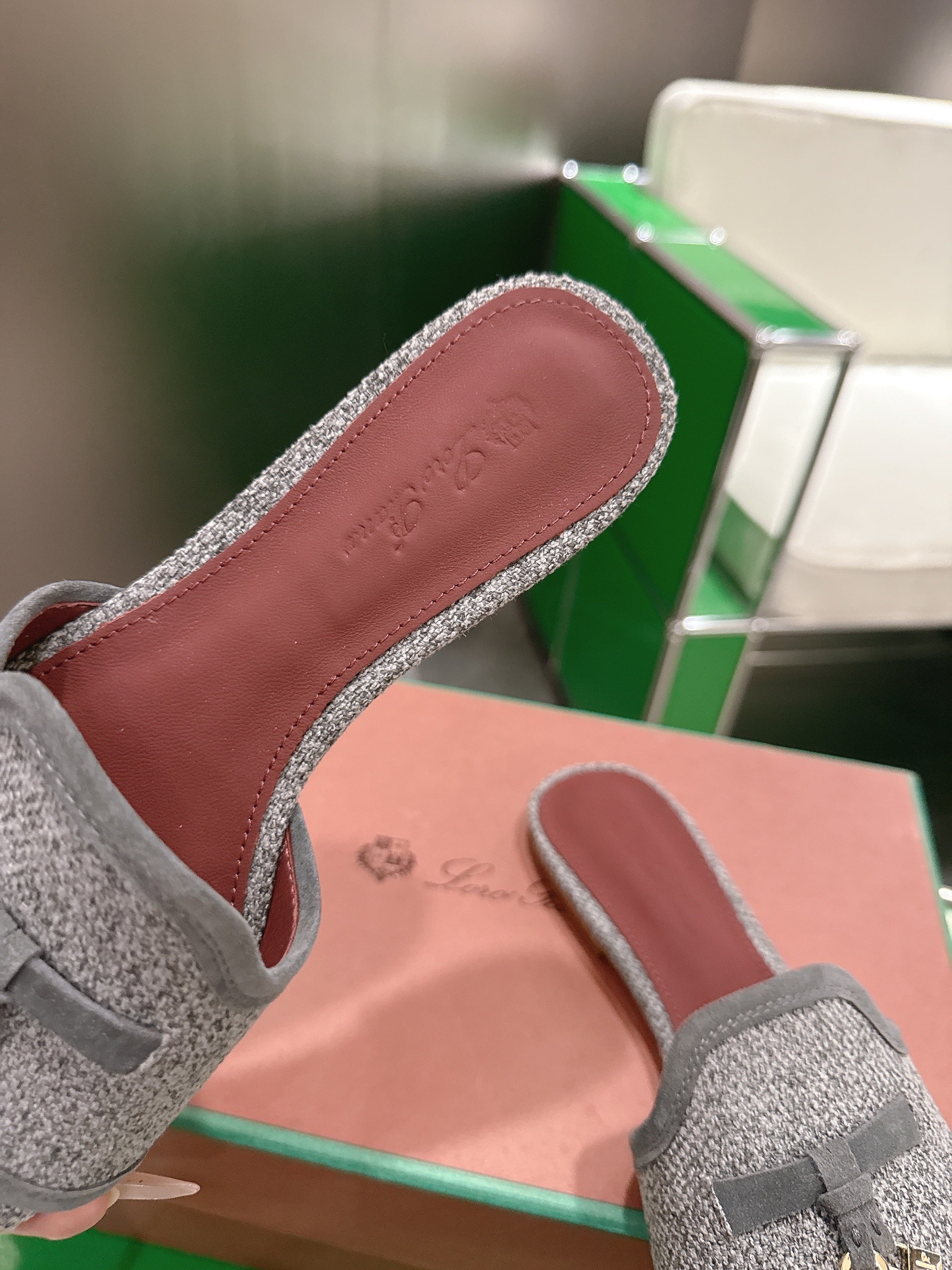 Loro Piana 26 Slippers Gray Wish Sheepskin Fabric 632135