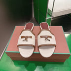 Loro Piana 26 Slippers Ivory Light Brown Wish Sheepskin Fabric 632136