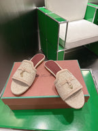 Loro Piana 26 Slippers Beige Wish Sheepskin Fabric 632137
