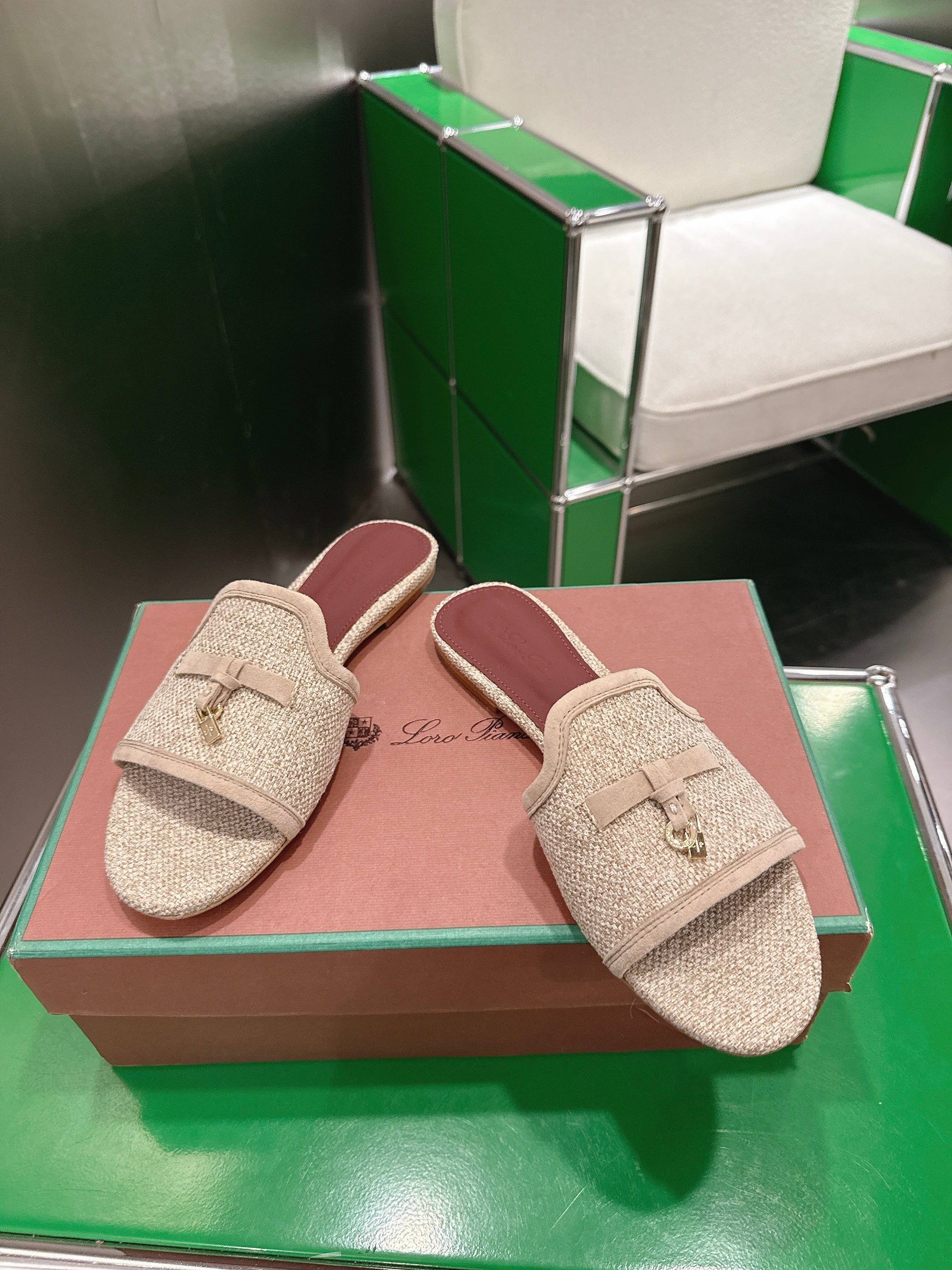Loro Piana 26 Slippers Beige Wish Sheepskin Fabric 632137