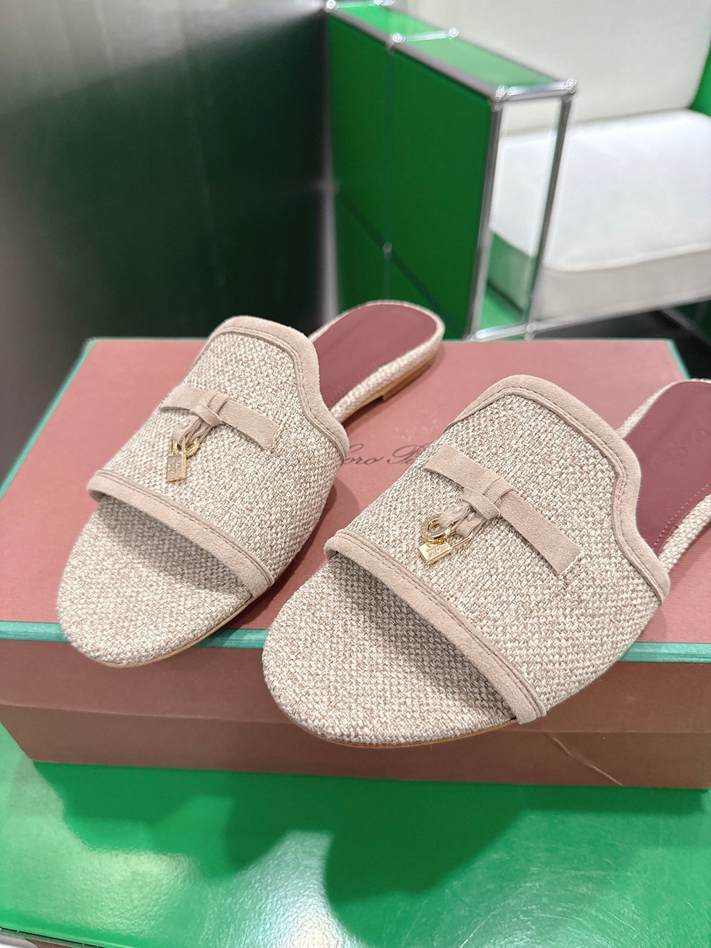 Loro Piana 26 Slippers Beige Wish Sheepskin Fabric 632137
