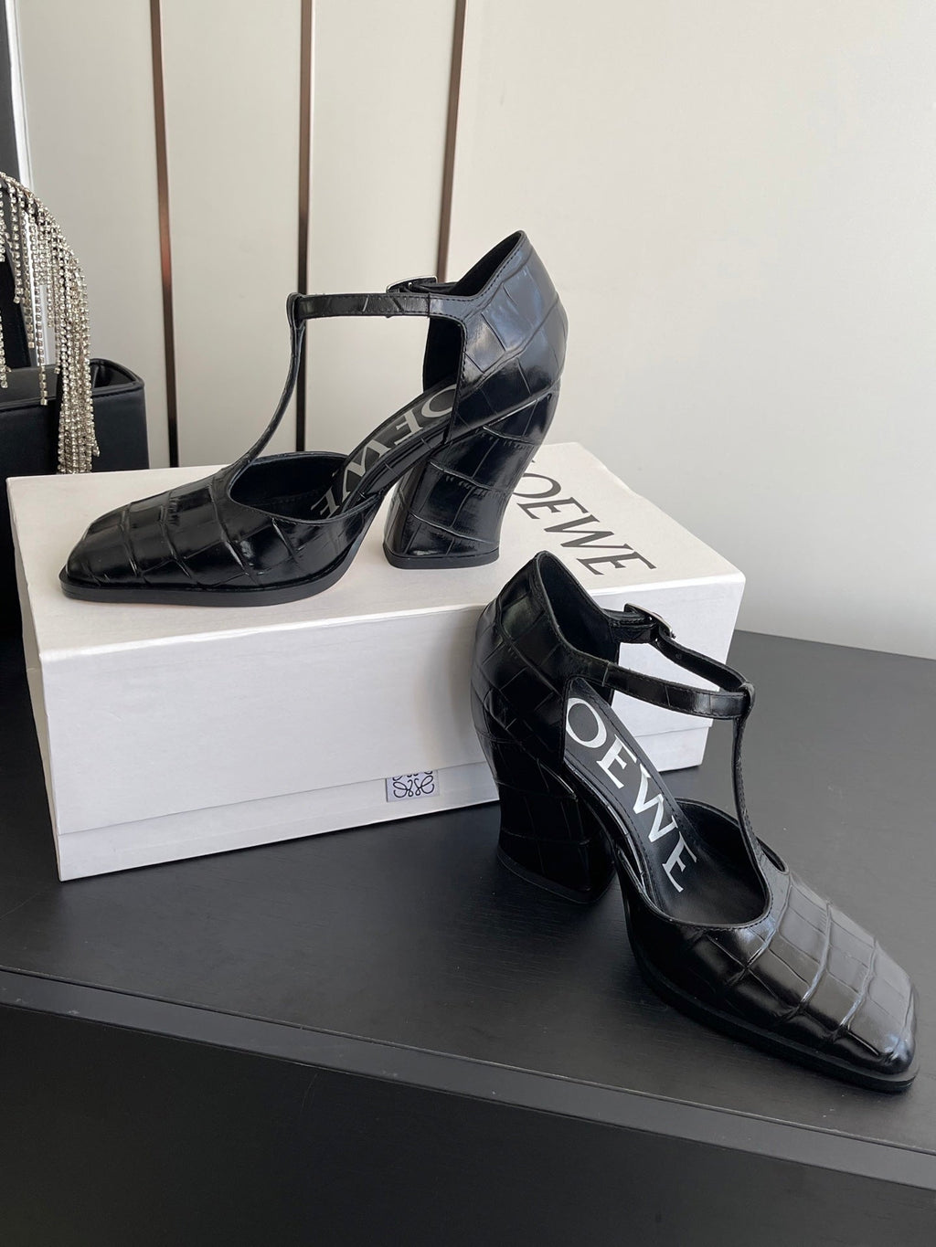 LOEWE 26SS Chunky Heel 50 Mary Jane Black in Leather 631743
