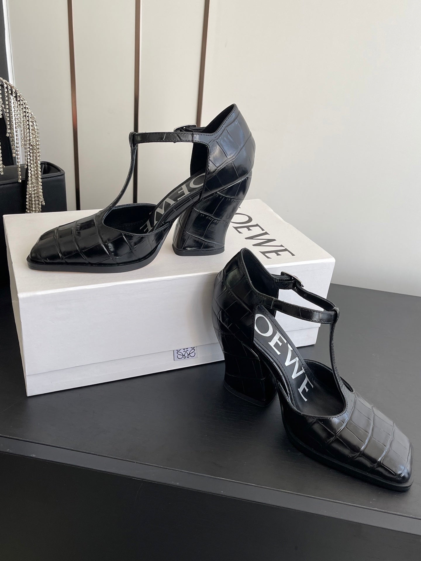 LOEWE 26SS Chunky Heel 50 Mary Jane Black in Leather 631743