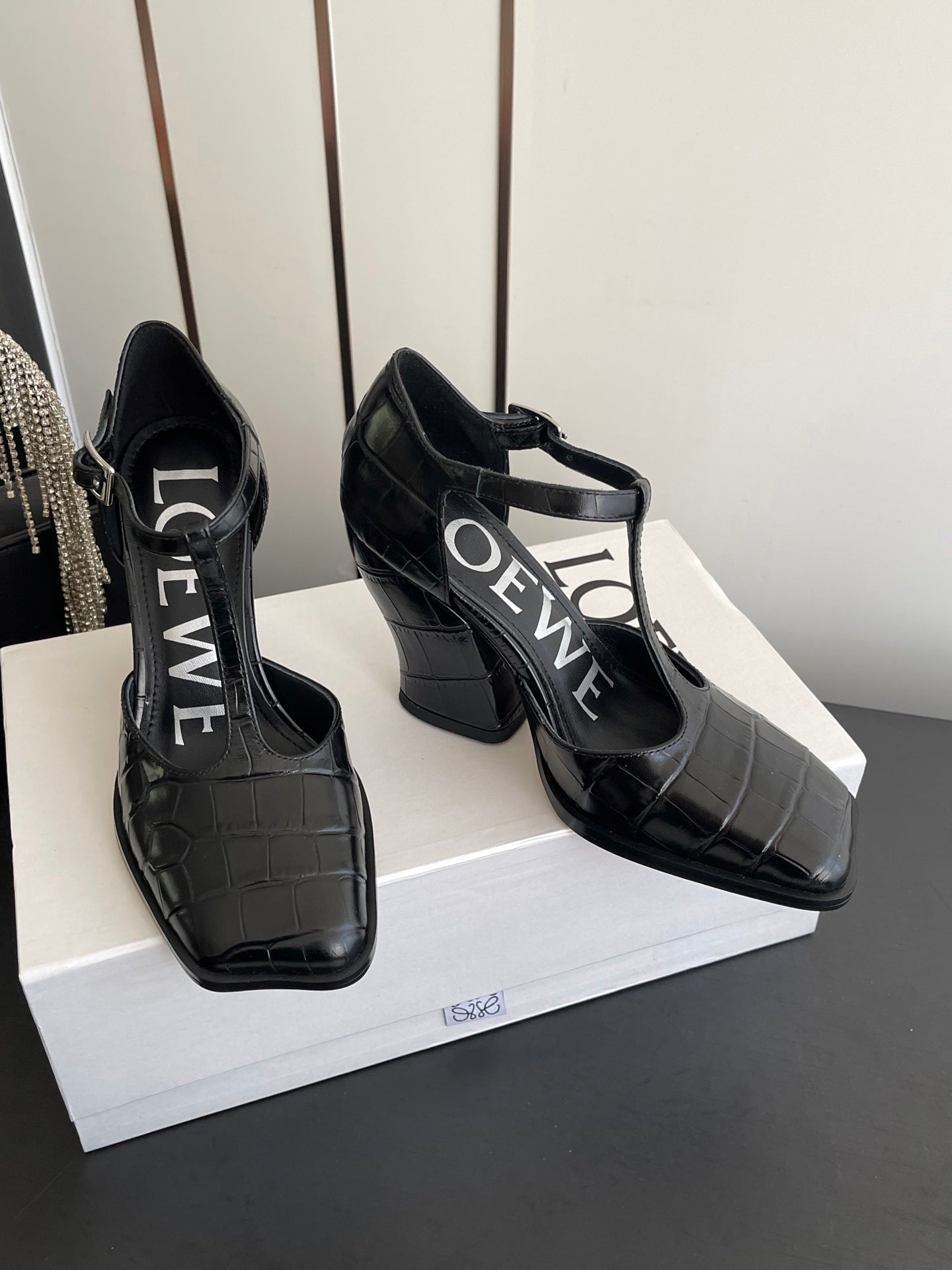 LOEWE 26SS Chunky Heel 50 Mary Jane Black in Leather 631743