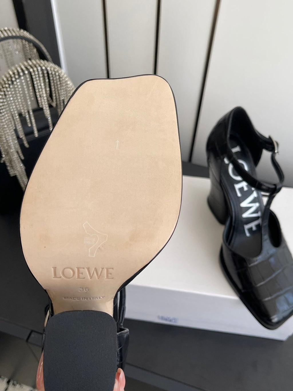 LOEWE 26SS Chunky Heel 50 Mary Jane Black in Leather 631743