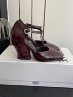 LOEWE 26SS Chunky Heel 50 Mary Jane Burgundy in Leather 631744