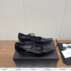 Chanel 26 Pointed-Toe Low Heel 25 Mary Janes Black in Patent Leather 632186