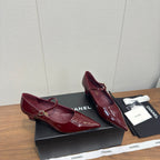 Chanel 26 Pointed-Toe Low Heel 25 Mary Janes Burgundy in Patent Leather 632185