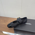 Chanel 26 Mary Jane Flat Black in Fabric Leather 632184
