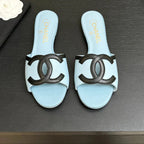 Chanel 2026 Flat Sandal Light Blue Black Cowhide