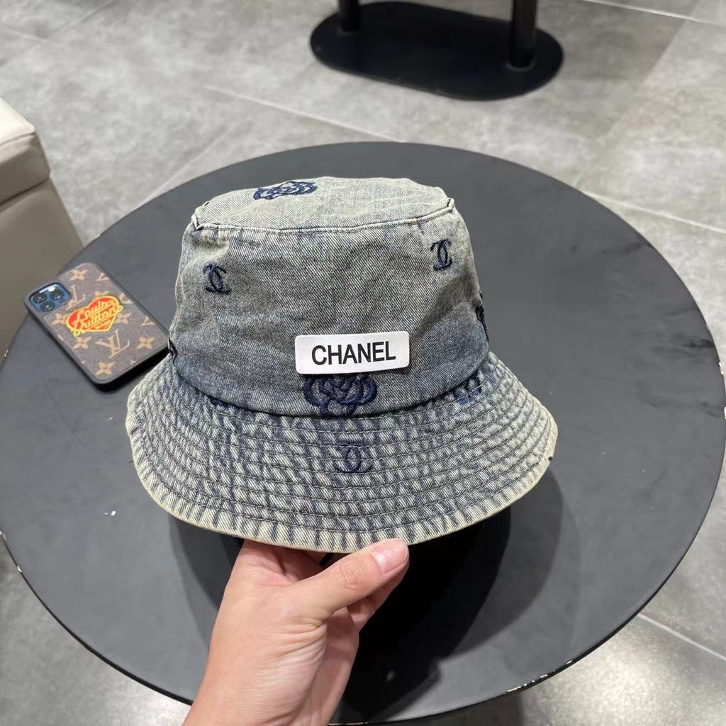 Chanel Washed Grey Denim   Bucket Hat 192316