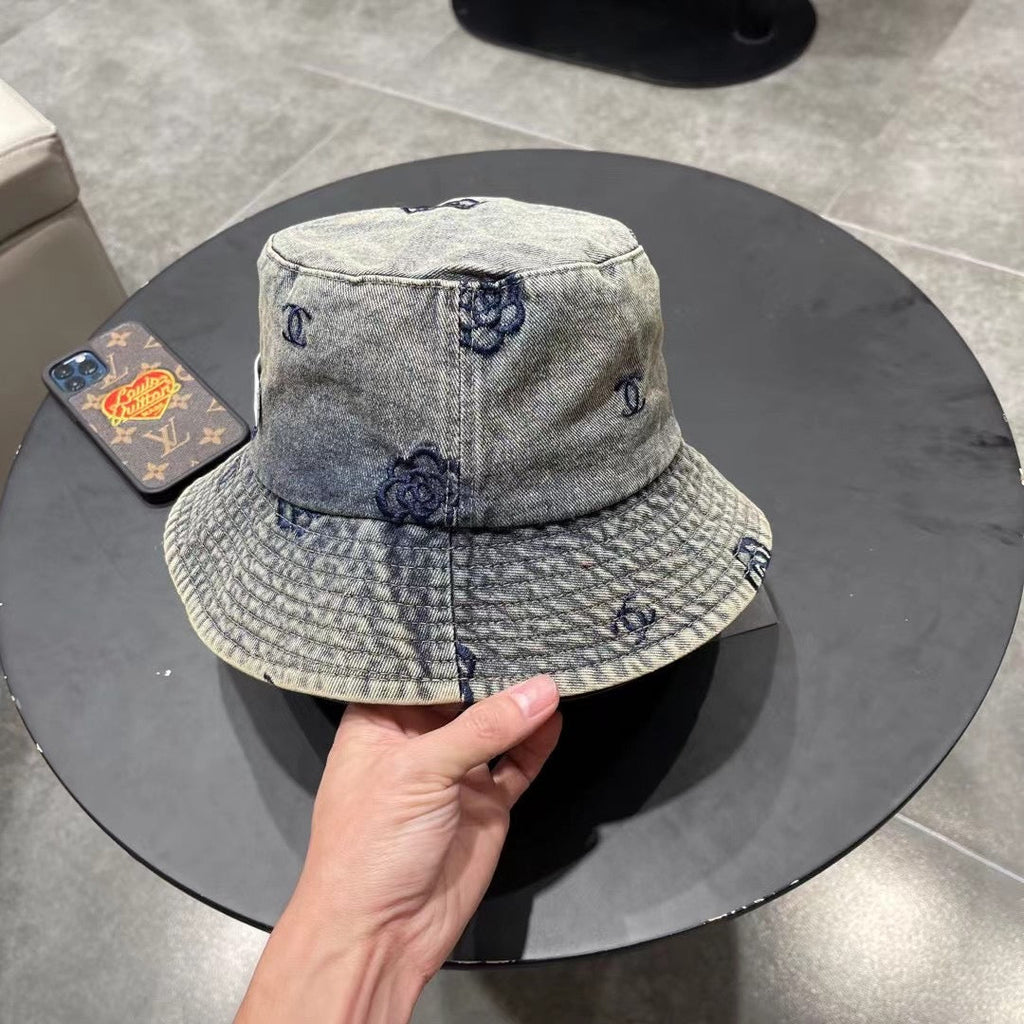 Chanel Washed Grey Denim   Bucket Hat 192316