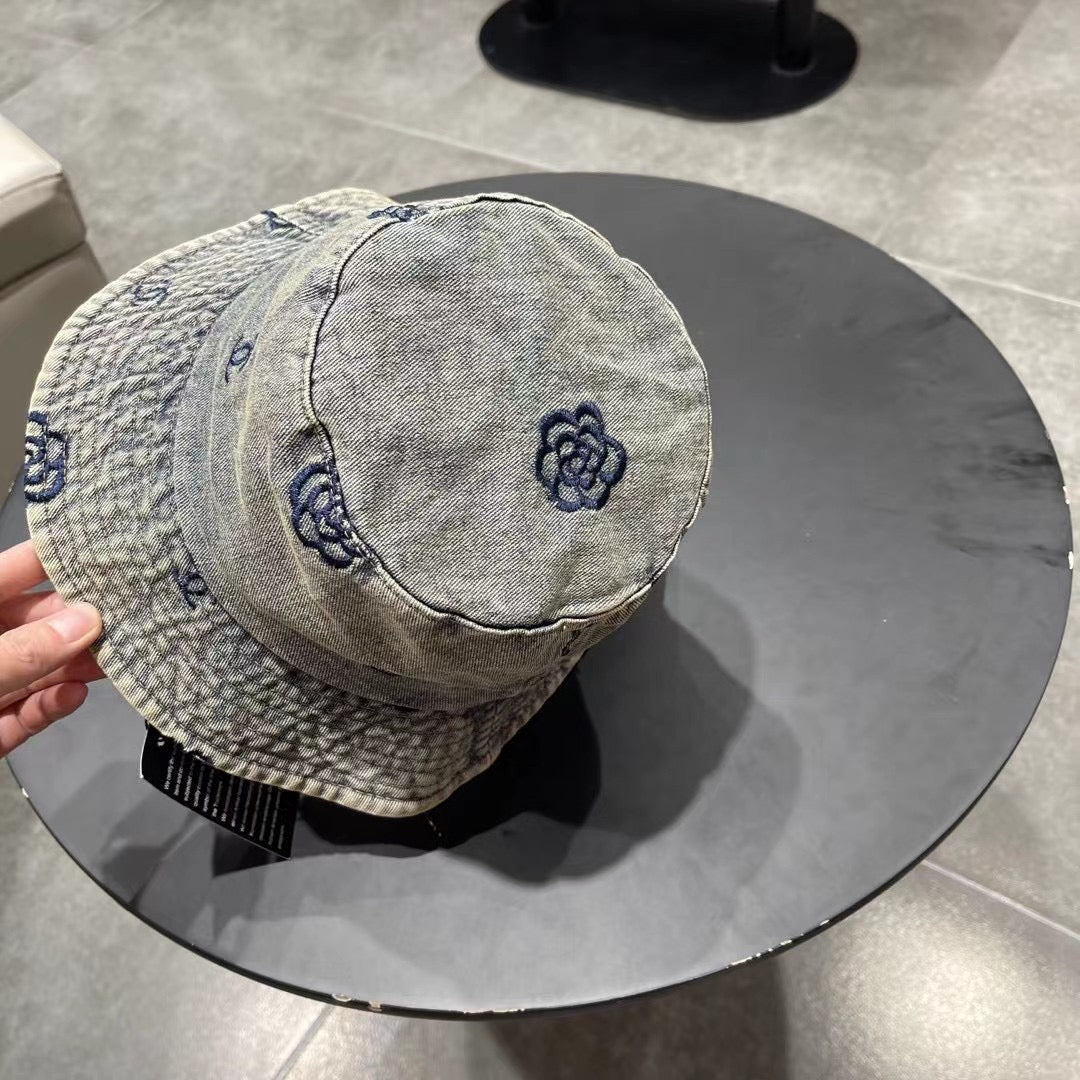Chanel Washed Grey Denim   Bucket Hat 192316