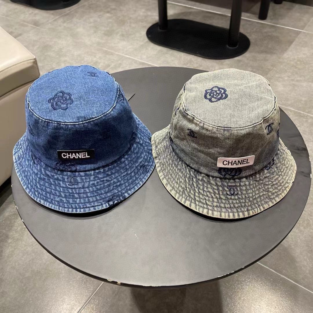 Chanel Washed Grey Denim   Bucket Hat 192316