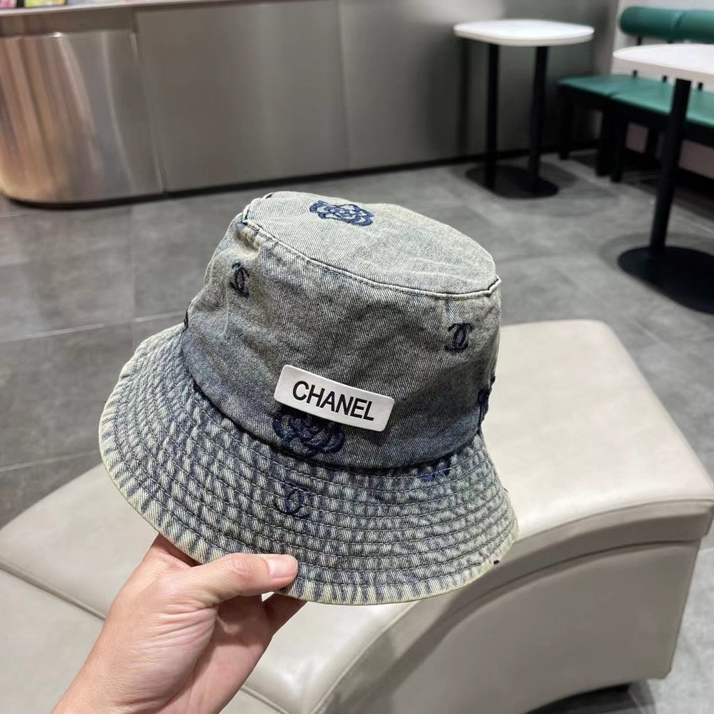 Chanel Washed Grey Denim   Bucket Hat 192316