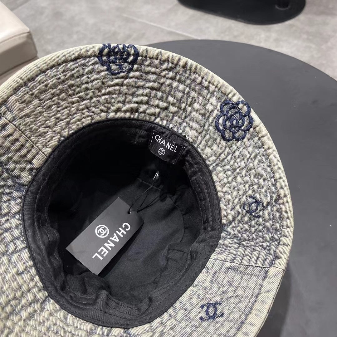 Chanel Washed Grey Denim   Bucket Hat 192316